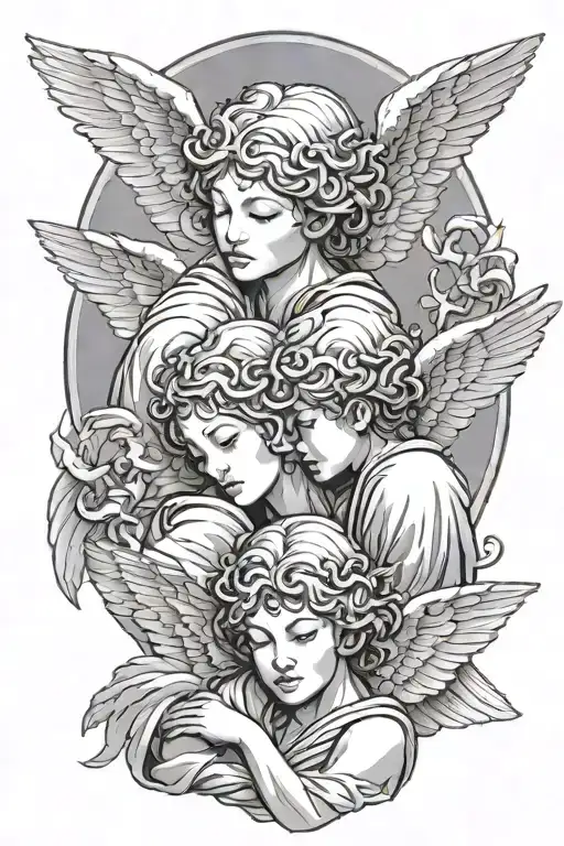 3 Angels the First keeps his ears closed eyes tattoo design idea