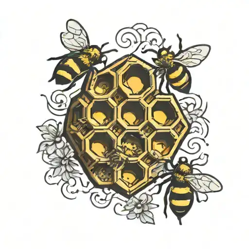 bee hive with 3 bees flying tattoo design idea