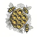 bee hive with 3 bees flying tattoo design idea