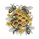 bee hive with 3 bees flying tattoo design idea