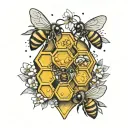 bee hive with 3 bees flying tattoo design idea