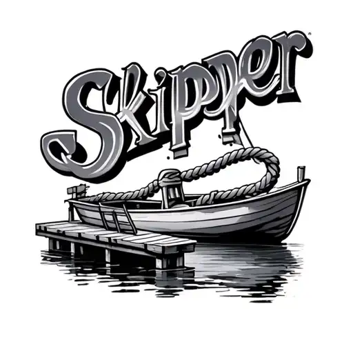 "Skipper spelt in rope" boat dock extending tattoo design idea