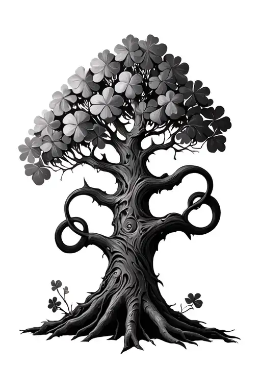 Tree of Life with a cloverleaf carved into the trunk tattoo design idea