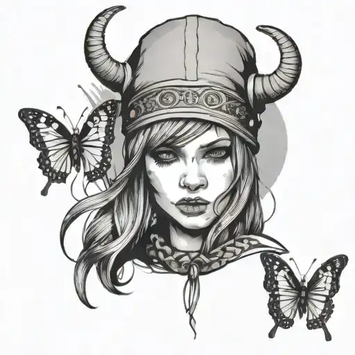 emo viking girl in beanie with butterfly on hand tattoo design idea