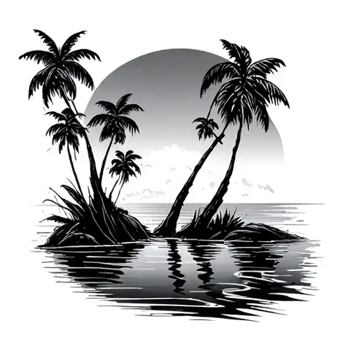 palm trees with a litte bit of water aroud kathyanne tattoo design idea