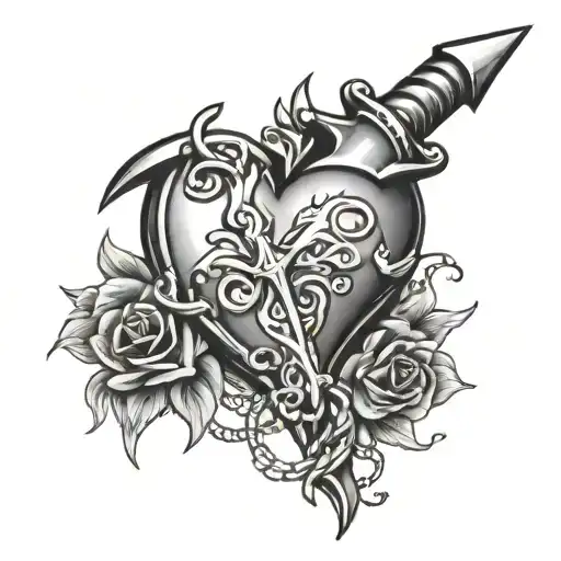 Heart dagger chain wrapped tattoo design idea