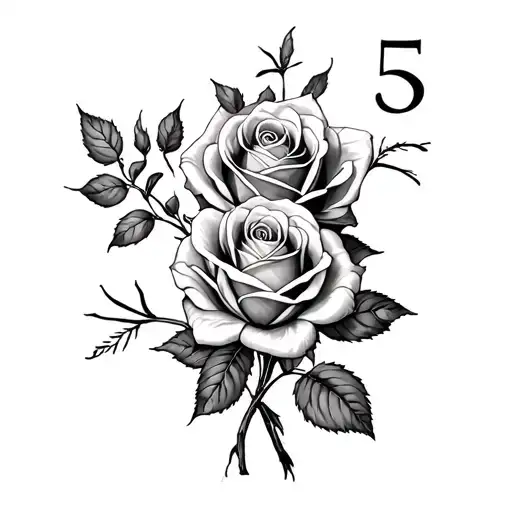 roses with roman numeral 4 and 5 tattoo design idea