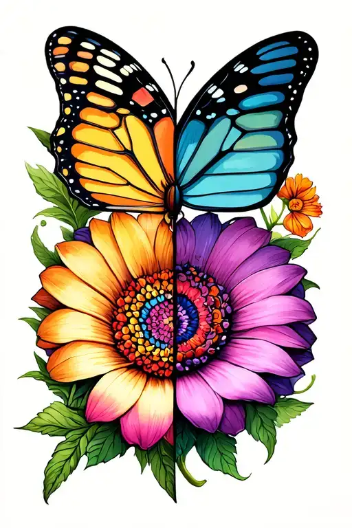 Half Butterfly Half Flower tattoo design idea