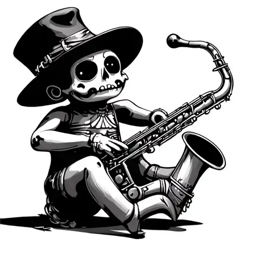 voodoo doll playing sax tattoo design idea