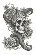 snake and skeleton and flowers tattoo design idea