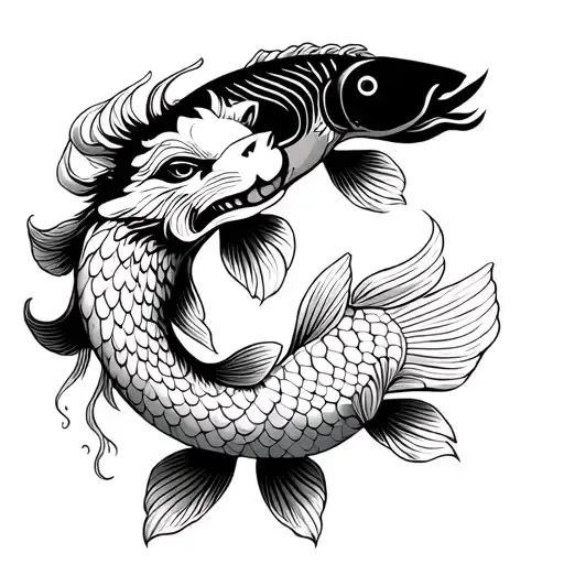 I want a fu lion and a koi fish in the arm, starting from the elbow down because I have a geisha tattoo design idea