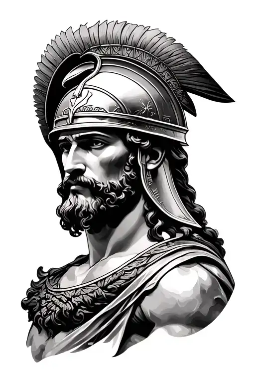 realism style on the outer forearm of Greek god Apollo with no beard Wearing a warrior helmet  tattoo design idea