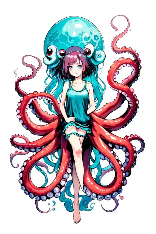 anime girl in the tentacles of the octopus tattoo design idea