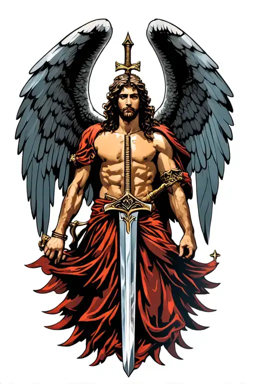"732" "732" st. michael with wings and sword tattoo design idea
