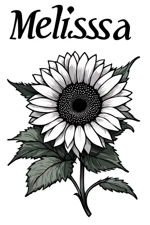 the name melissa with a sunflower  tattoo design idea