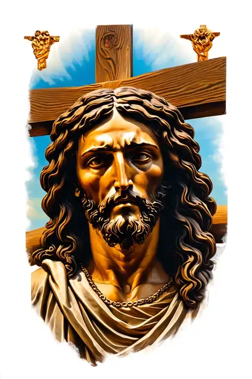 "Tawana" jesus christ crucified and heads tattoo design idea
