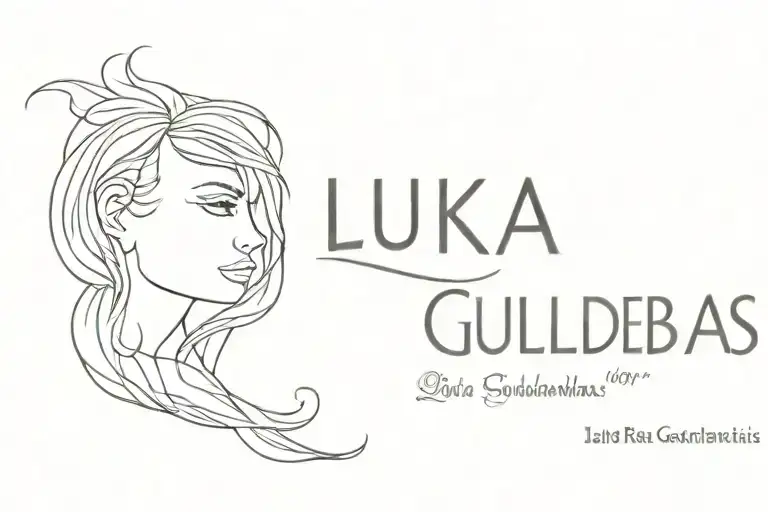 word 'LUKA GULEDANIS SAKUTREBA' written on the back of a women tattoo design idea
