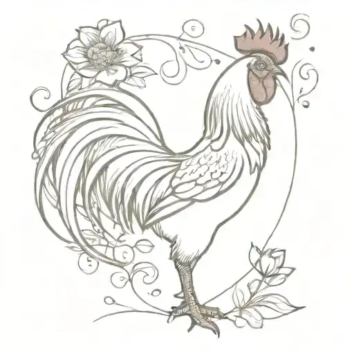 Fighting rooster with flowers tattoo design idea