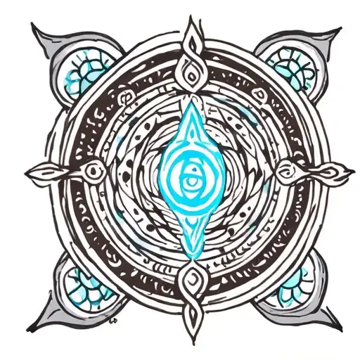 throat chakra symbol surrounded with swastik symbol  tattoo design idea