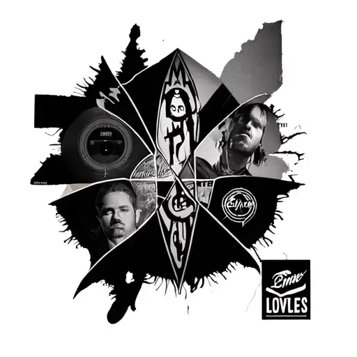 A half sleeve tattoo, of various interwoven album artworks consisting of MCR, Simple Plan, ADTR and Loveless tattoo design idea