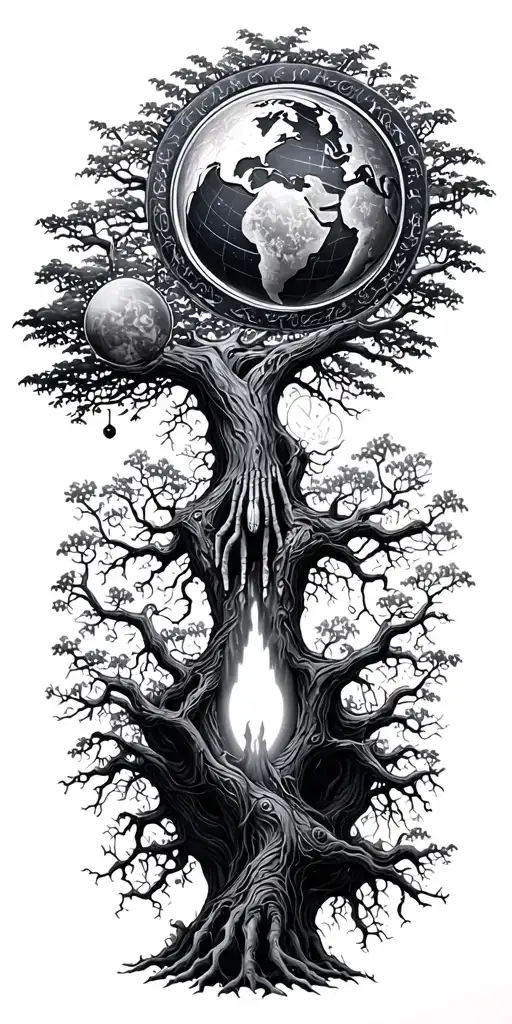 pray evolution world space-time tree of life  tattoo design idea