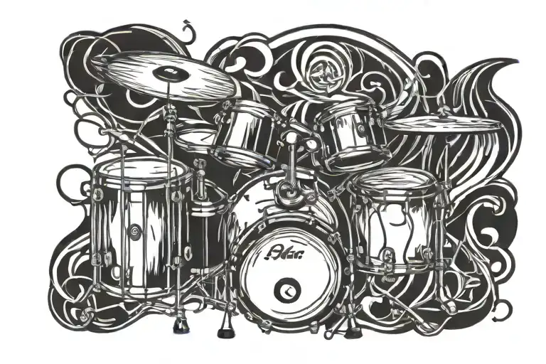 drum set intertwined tattoo design idea