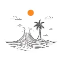 wave+volcano+palm tree+sun tattoo design idea