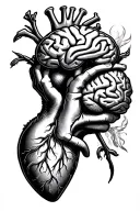 heart and brain with the thinker status Greek tattoo design idea