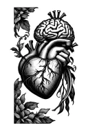 heart and brain with the thinker status Greek tattoo design idea