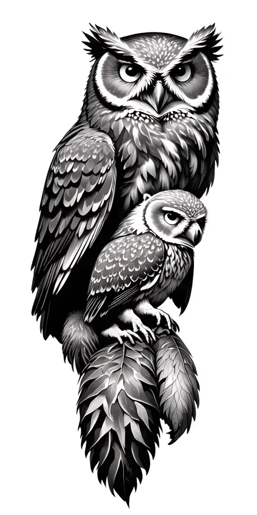 Bear and Owl holding tattoo design idea