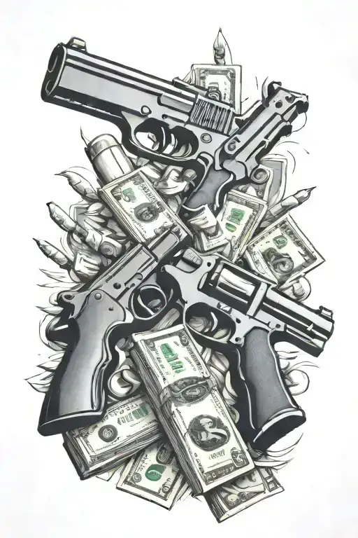 money sign and guns money drugs tattoo design idea