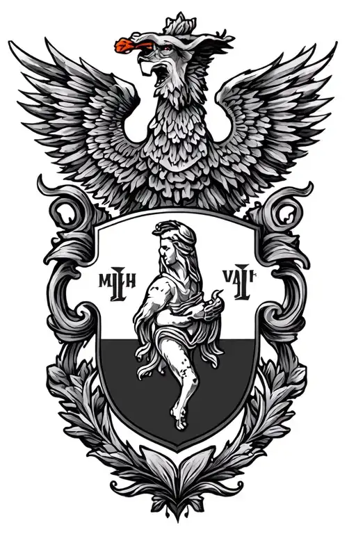 Tattoo, coat of arms of Yalta Modern, black and white, realism, graphics, forearm tattoo design idea