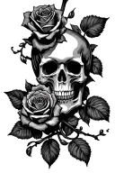 skull rose vine on hand tattoo design idea