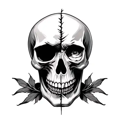 a skull half happy half sad tattoo design idea