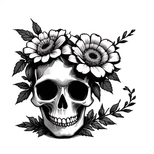 Potted cute creepy flower-skull  tattoo design idea