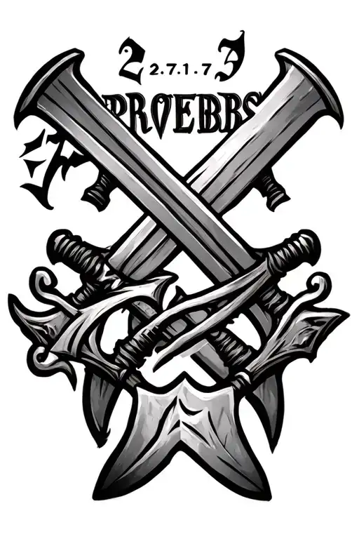 "Proverbs 27:17" 2 Iron Swords Crossing tattoo design idea