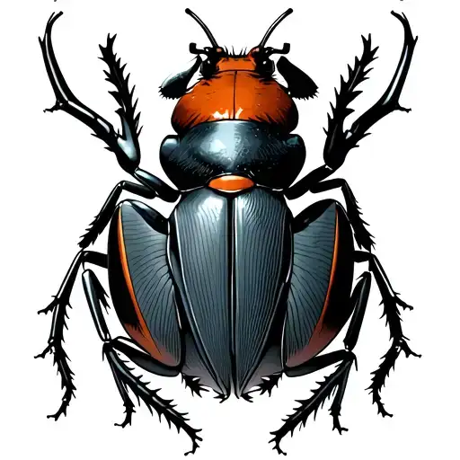 reddish brown stag beetle with crime sene tape  tattoo design idea