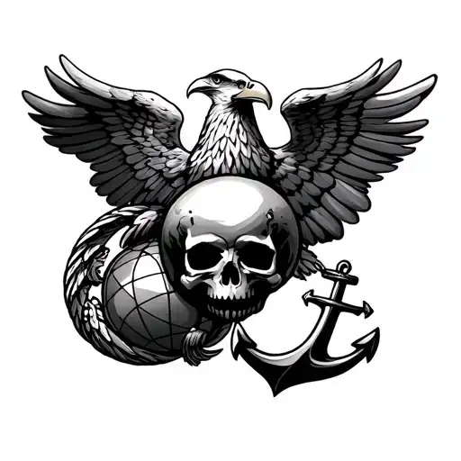 usmc eagle globe and anchor with skull tattoo design idea