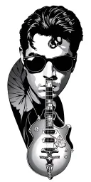 stopwatch, ace of spades, guitar, lennon sunglasses, elvis, crucifix  tattoo design idea