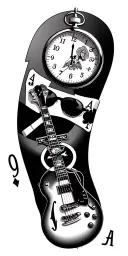 stopwatch, ace of spades, guitar, lennon sunglasses, elvis, crucifix  tattoo design idea