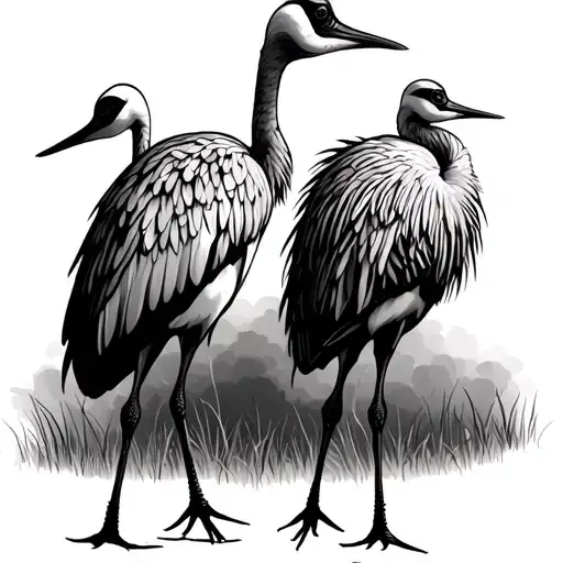 two Sandhill Cranes walking tattoo design idea