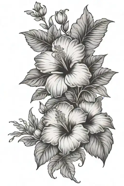 Hibiscus flower bouquet with hebrew yhwh name tattoo design idea