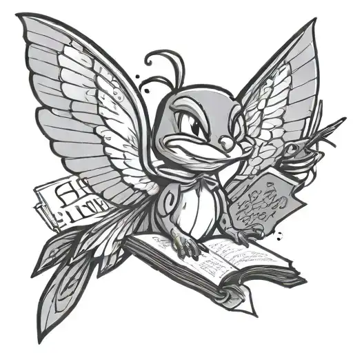 Martian looney tunes reading notes to a hummingbird tattoo design idea
