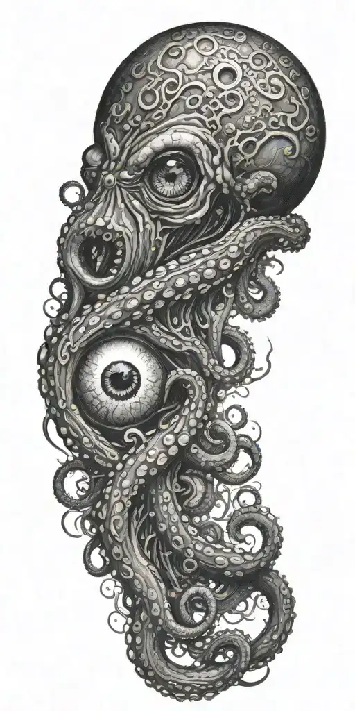 octopus tentacles morphing into eyeball tattoo design idea