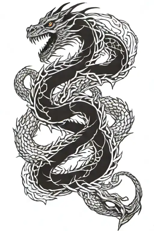 Hydra dragon wrapped tightly around itself tattoo design idea