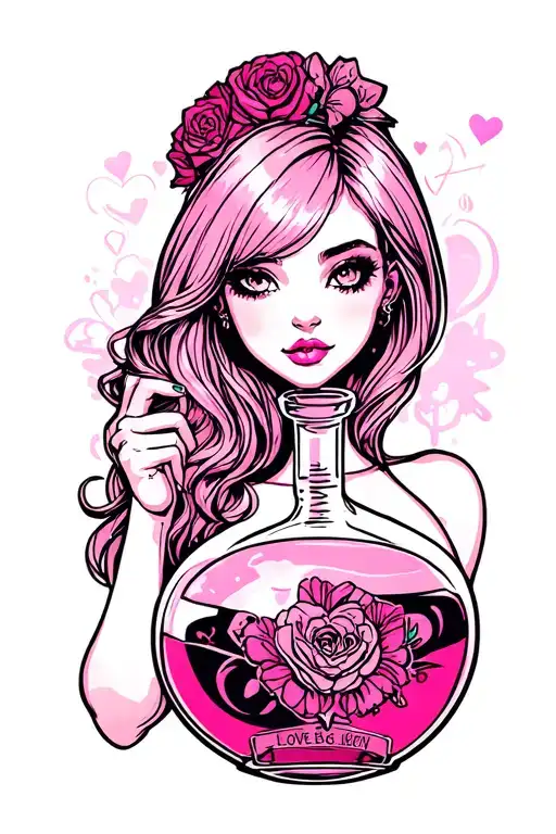 love potion pink lover girl tattoo design idea