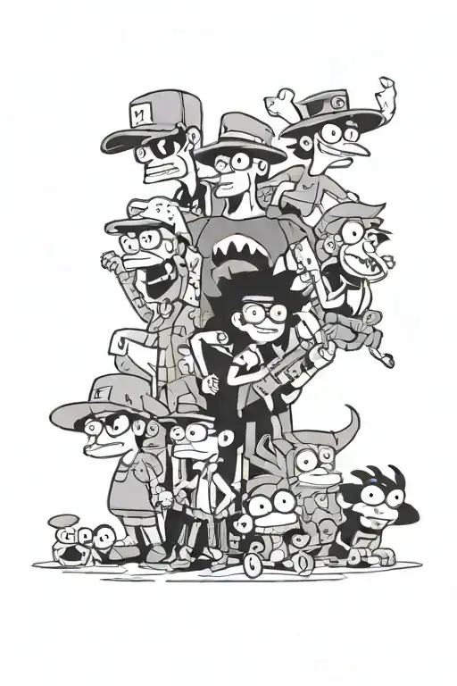 Phineas and Ferb with Craig of the Creek with Spongebob with Adventure Time with Teen Titans with Fairly Odd Parents tattoo design idea