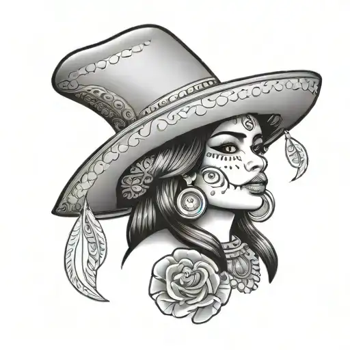 Mexican woman with sombrero tattoo design idea
