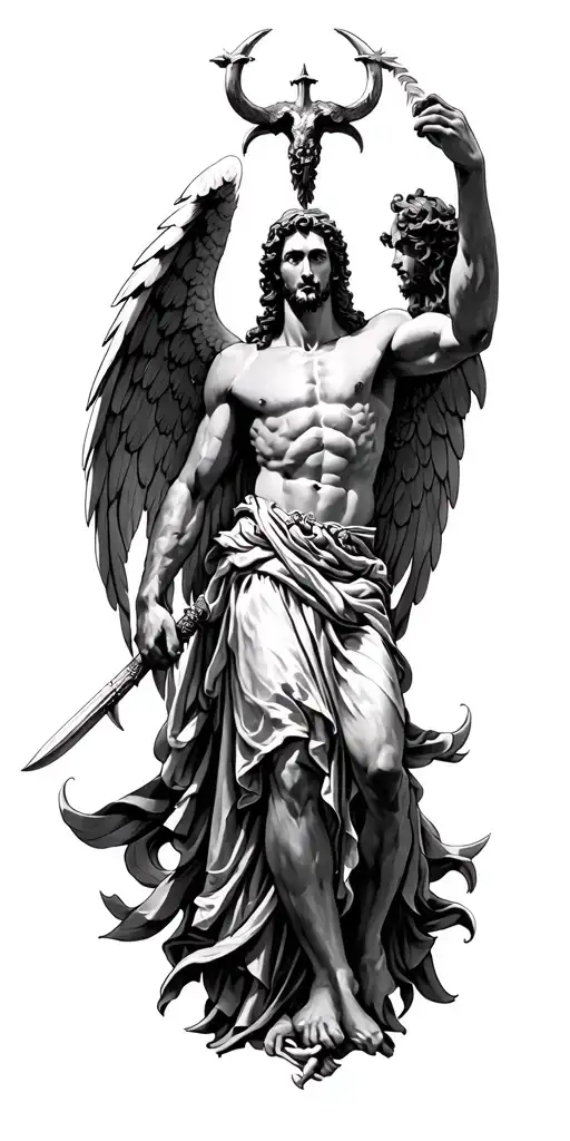 st michael killing lucifer tattoo design idea
