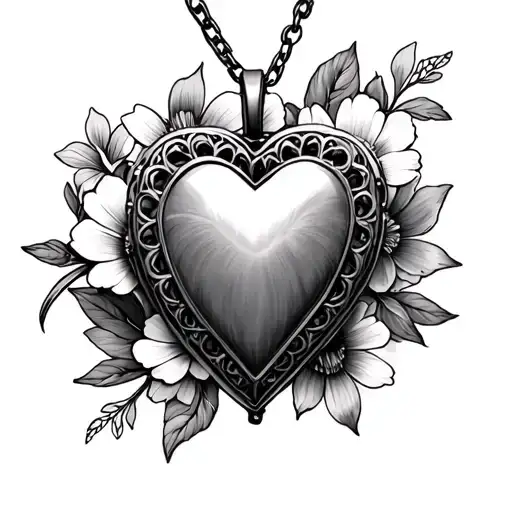 flowers heart shaped locket tattoo design idea